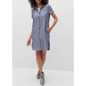 Banana Republic Short Sleeve Roll Cuff Chambray Blue Dress